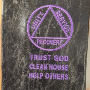 Purple Embroidery on (well-worn) Smooth Black Leather for the A.A. 4th Ed. BB Hardcover