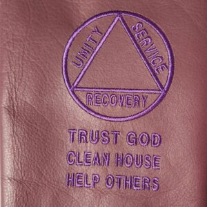 Purple Embroidery on Smooth "Wine" Leather for the A.A. 4th Ed. BB Hardcover($30)
