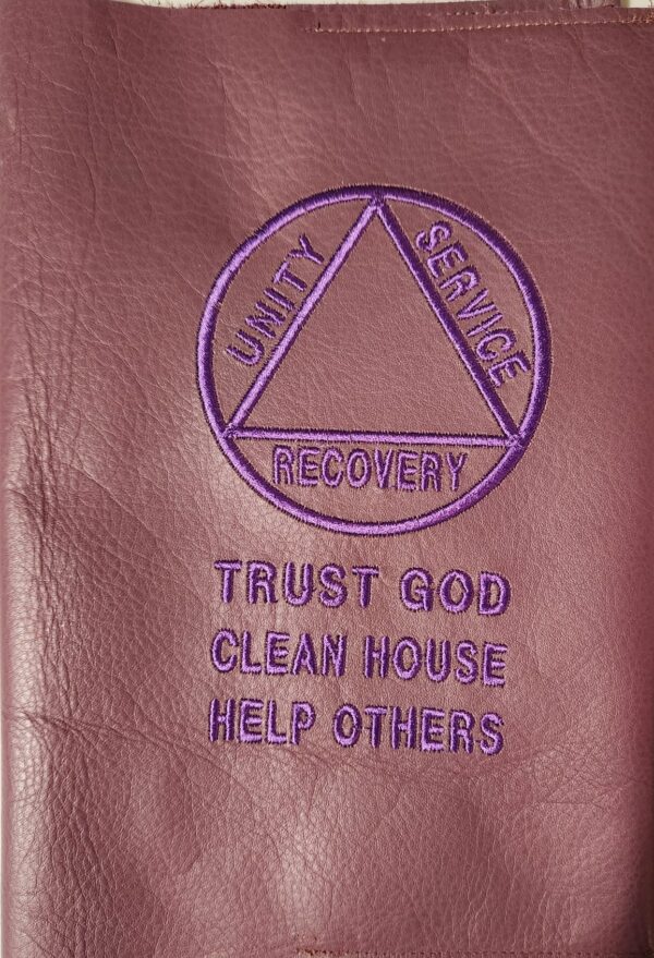 Purple Embroidery on Smooth "Wine" Leather for the A.A. 4th Ed. BB Hardcover($30)
